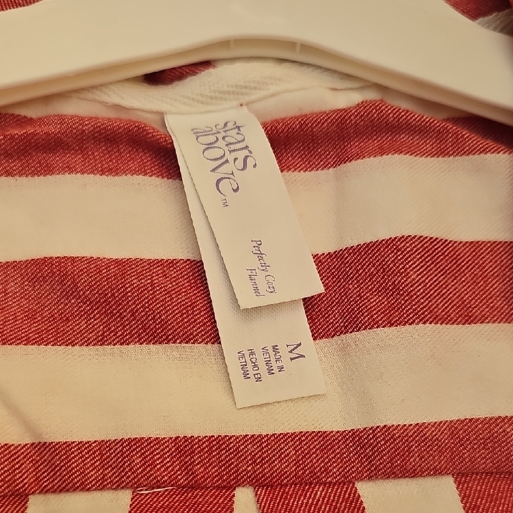 Stars Above Red and White Striped All Cotton Striped  Nightshirt - Picture 2 of 10